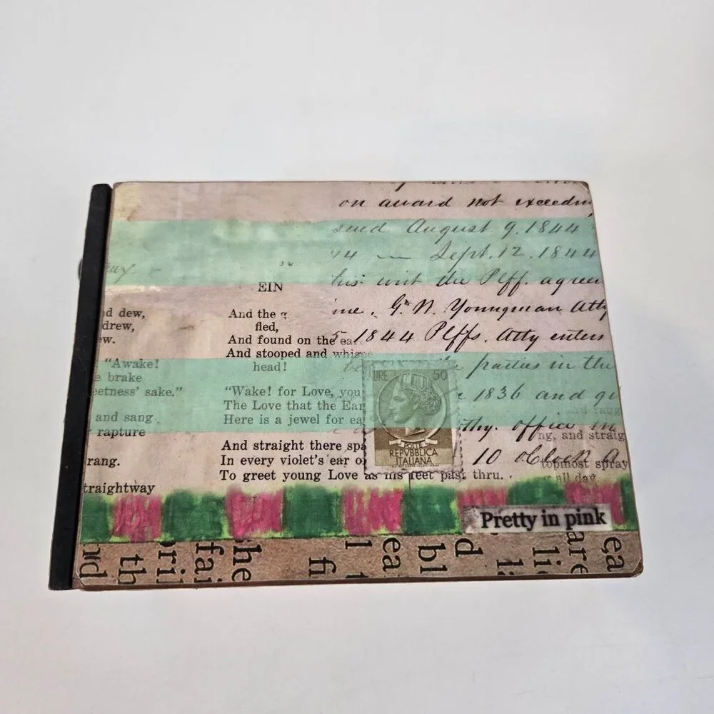Lisa Kaus Whimsical Bird Print Mini Wooden Drawer Box Desk Storage Collage Words